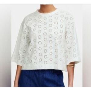 Madewell‎ Women's M Boxy Wide Sleeve Embroidered Eyelet Tee White NWT